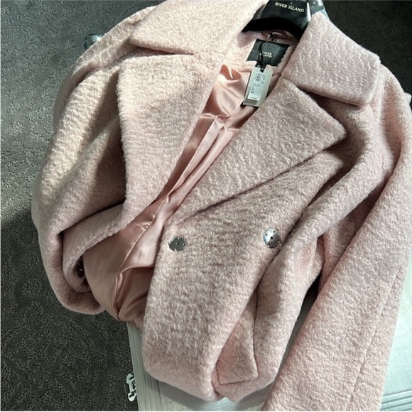 River Island Pink Long Wool-Blend Coat - Picture 4 of 9